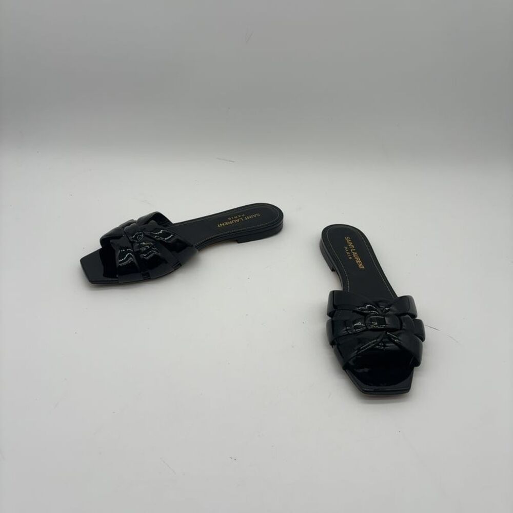 Saint Laurent Black Patent Leather Slide Sandals